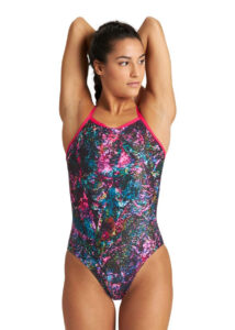 Arena Mountains Texture Drop Back Swimsuit - Rose/ Multi
