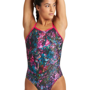 Arena Mountains Texture Drop Back Swimsuit - Rose/ Mult