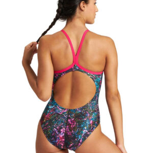 Arena Mountains Texture Drop Back Swimsuit – Rose/ Multi