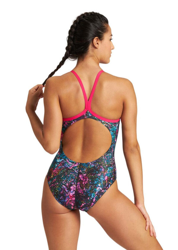 Arena Mountains Texture Drop Back Swimsuit – Rose/ Multi