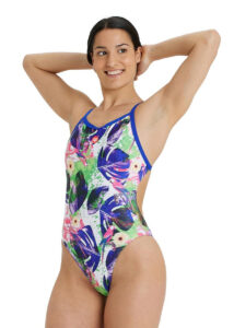 Arena Crazy Cross Back Swimsuit - Neon Blue/ Multi