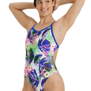 Arena Crazy Arena Cross Back Swimsuit - Neon Blue/ Multi