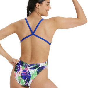 Arena Crazy Cross Back Swimsuit – Neon Blue/ Multi