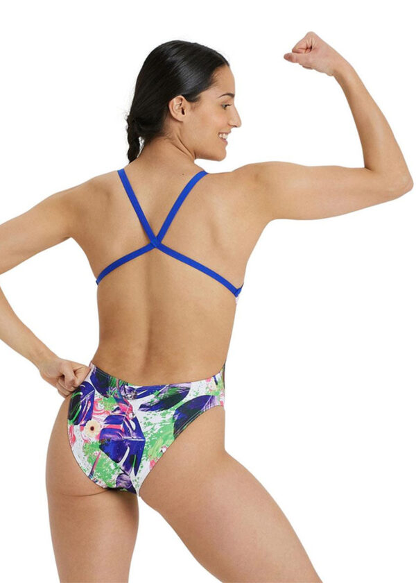 Arena Crazy Cross Back Swimsuit – Neon Blue/ Multi