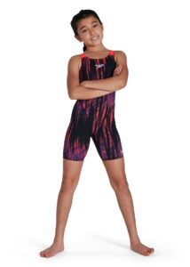Speedo Girl's Fastskin Junior Endurance+ Openback Kneeskin - Black/ Phoenix Red/ Violet