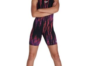 Speedo Girl's Fastskin Endurance+ Openback Kneeskin - Black/ Phoenix Red/ Violet