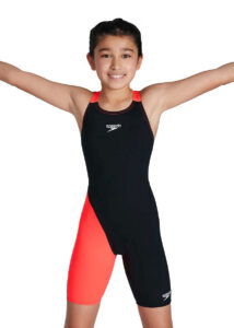 Speedo Girl's Fastskin Endurance+ Openback Kneeskin - Black/ Phoenix Red/ Magenta
