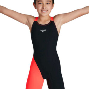 Speedo Girl's Fastskin Endurance+ Openback Kneeskin - Black/ Phoenix Red/ Magenta-0