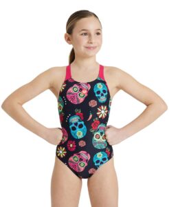 Arena Girl's Crazy Arena Lightdrop Back Swimsuit - Black/ Soft Green