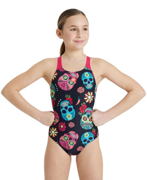 Arena Girl's Crazy Arena Lightdrop Back Swimsuit - Black/ Soft Green-0
