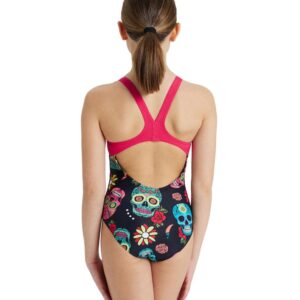 Arena Girl’s Crazy Arena Lightdrop Back Swimsuit – Black/ Soft Green