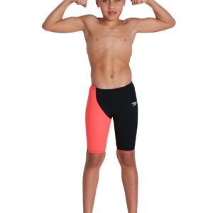 Speedo Boy's Fastskin Junior Endurance+ High Waisted Jammer - Black/ Phoenix Red/ Oxid Grey