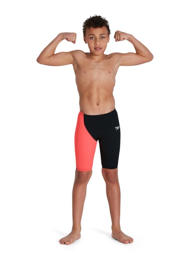 Speedo Boy's Fastskin Junior Endurance+ High Waisted Jammer - Black/ Phoenix Red/ Oxid Grey
