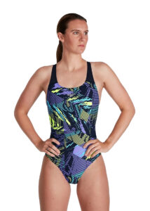Speedo Womens Placement Powerback Swimsuit - Navy/ Ultraviolet/ Yellow/ Adriatic