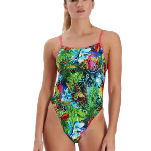 Speedo Lucid Jungle Allover Vback Swimsuit - Green/ Adriatic/ Red