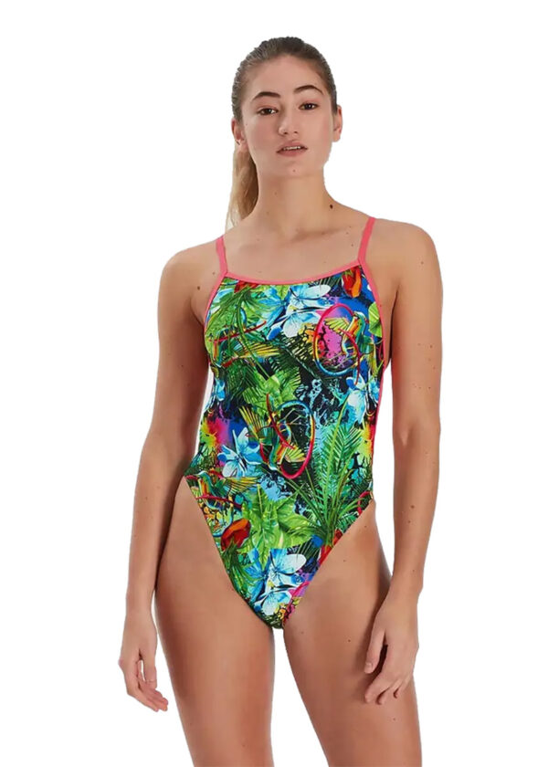 Speedo Lucid Jungle Allover Vback Swimsuit - Green/ Adriatic/ Red