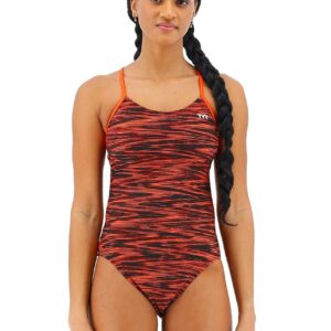 TYR Women's Fizzy Cutoutfit Swimsuit - Black/ Orange-0