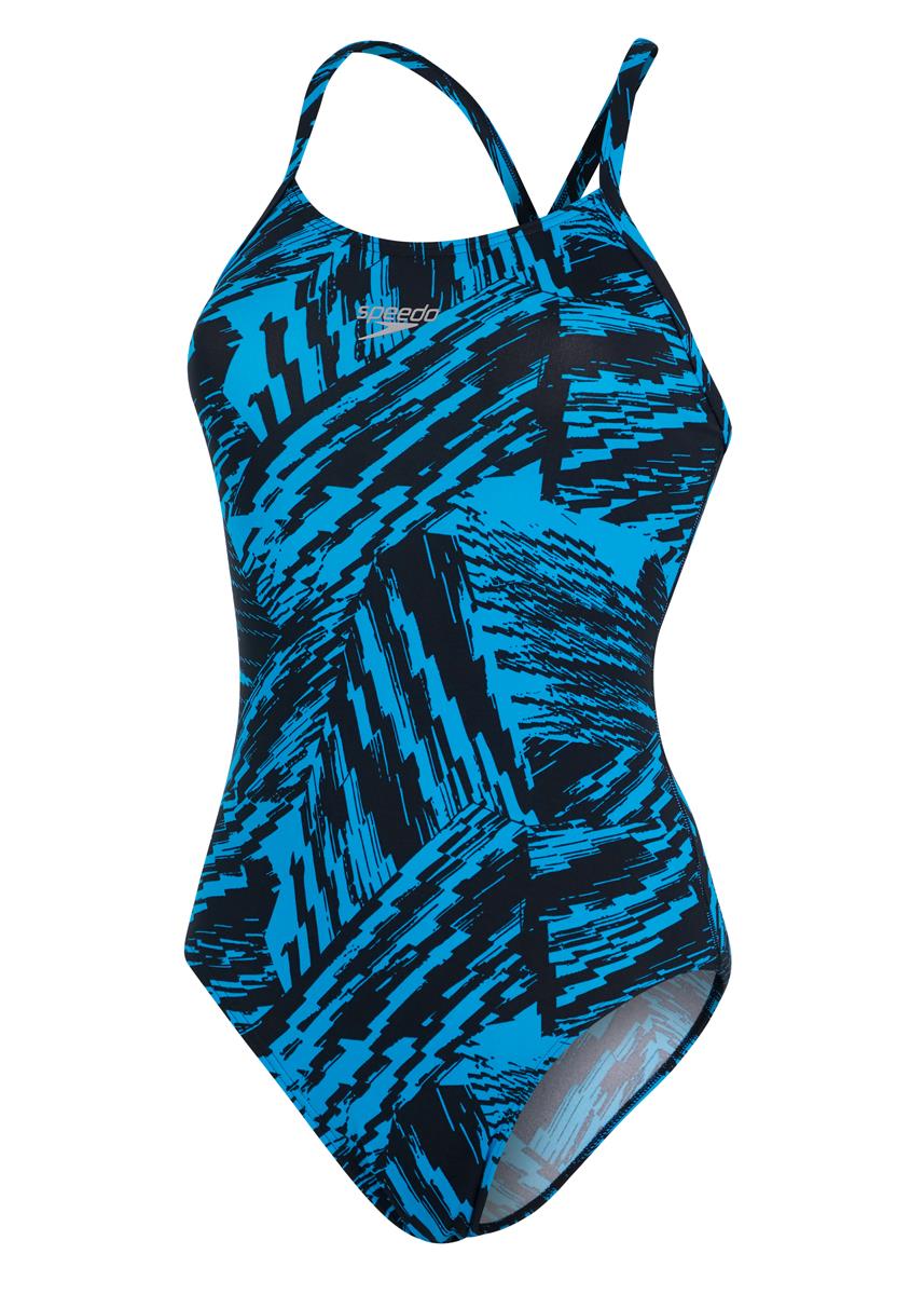 Speedo Womens Allover Fixed Crossback Swimsuit - Black/ Pool-566905