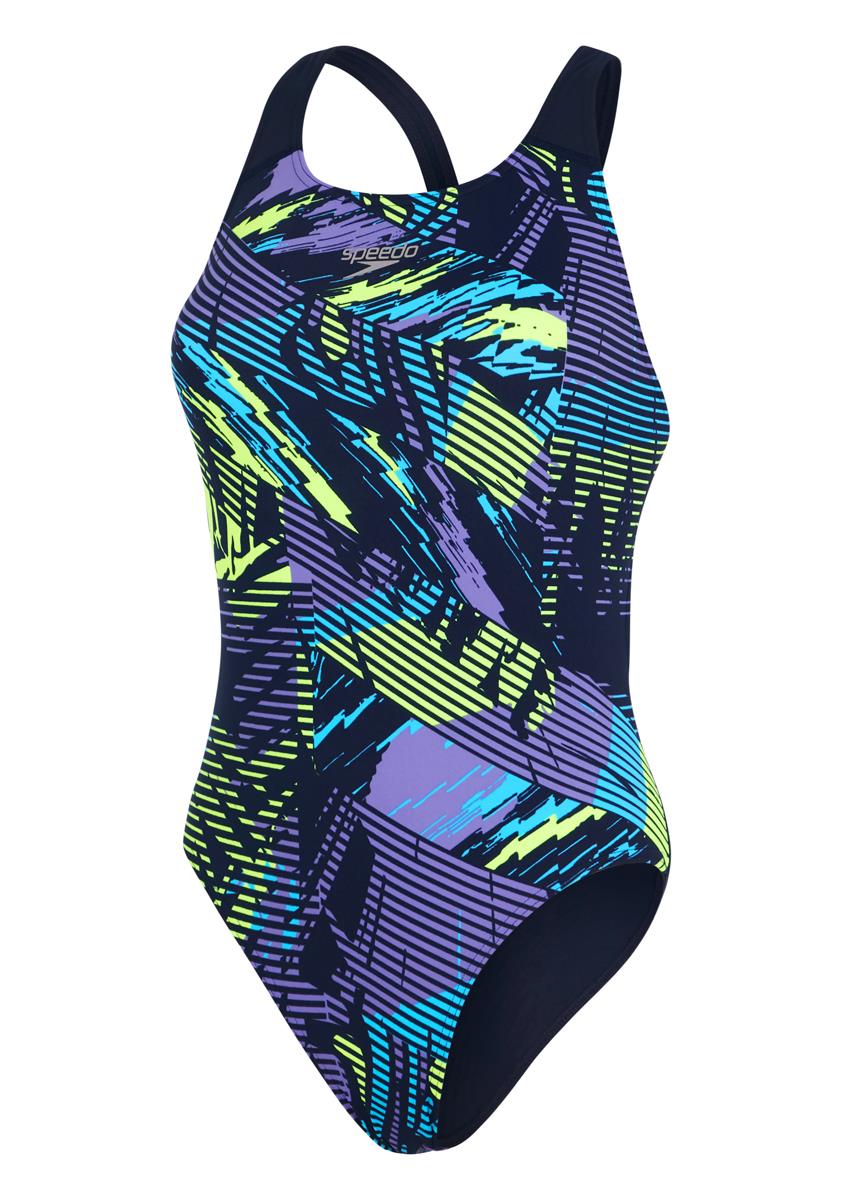 Speedo Womens Placement Powerback Swimsuit - Navy/ Ultraviolet/ Yellow/ Adriatic-567042