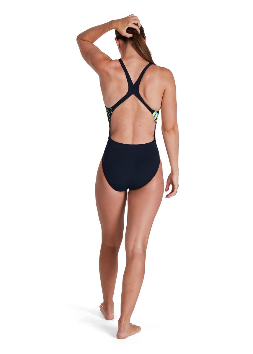 Speedo Womens Placement Powerback Swimsuit - Navy/ Ultraviolet/ Yellow/ Adriatic-567040
