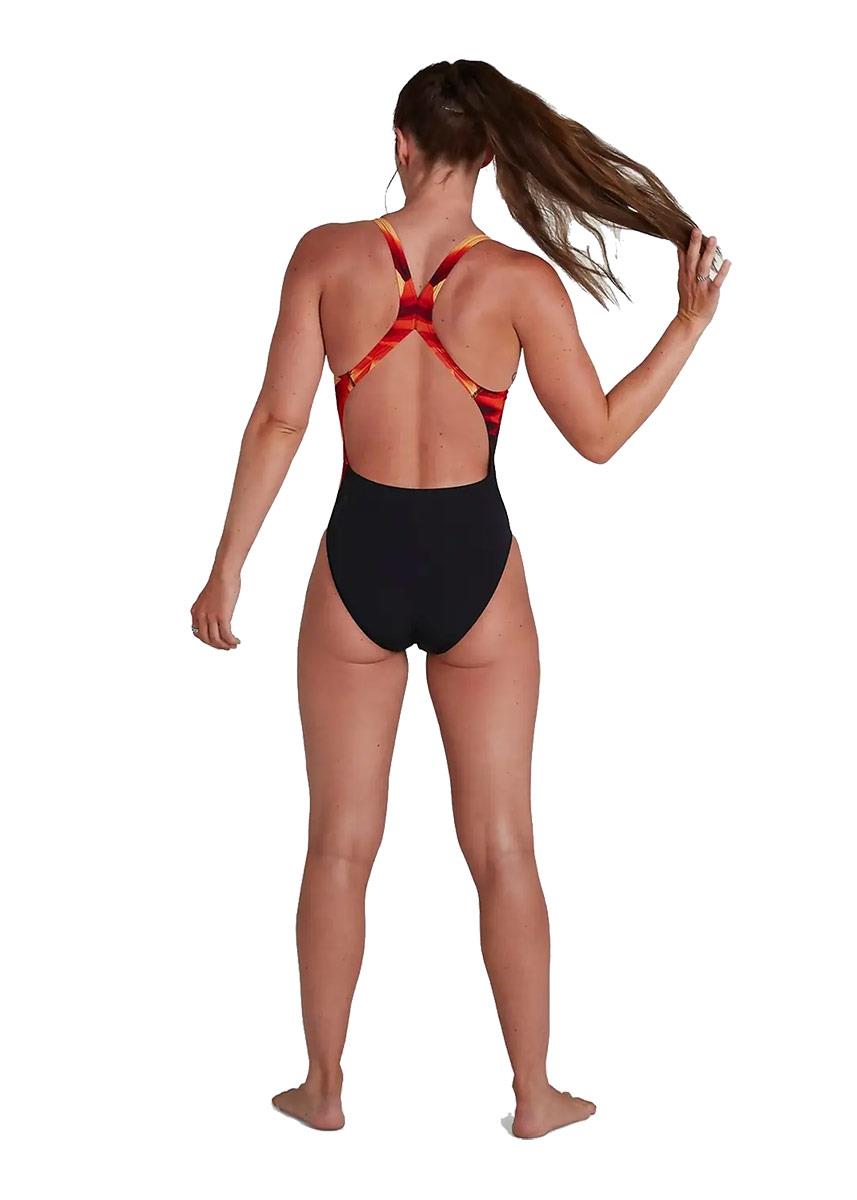 Speedo Womens Placement Digital Powerback Swimsuit - Black / Fed Red / Dragonfire / Lazer Lemon-567500