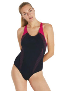 Speedo Womens Plastisol Laneback Swimsuit - Black/ Magenta