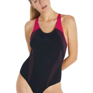 Speedo Plastisol Laneback Swimsuit - Black/ Magenta