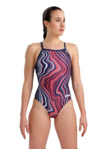 Arena Marbled Lightdrop Back Swimsuit - Navy/Red/Multi