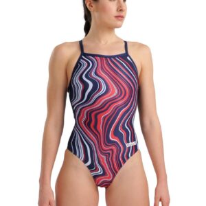 Arena Marbled Lightdrop Back Swimsuit - Navy/Red/Multi-0