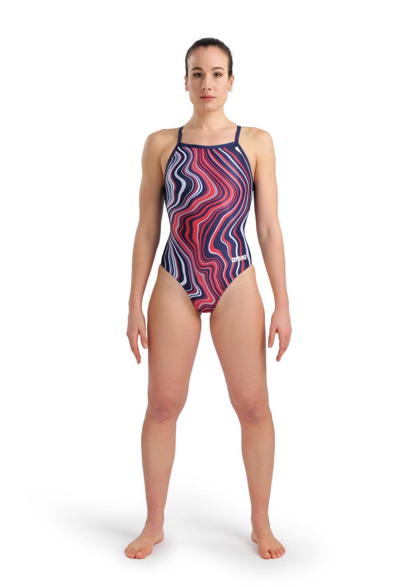 Arena Marbled Lightdrop Back Swimsuit - Navy/Red/Multi-568251