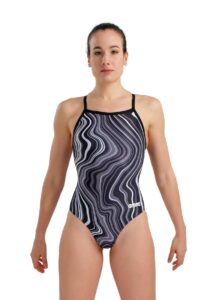 Arena Marbled Lightdrop Back Swimsuit - Black/Multi