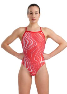 Arena Marbled Lightdrop Back Swimsuit - Red/Multi