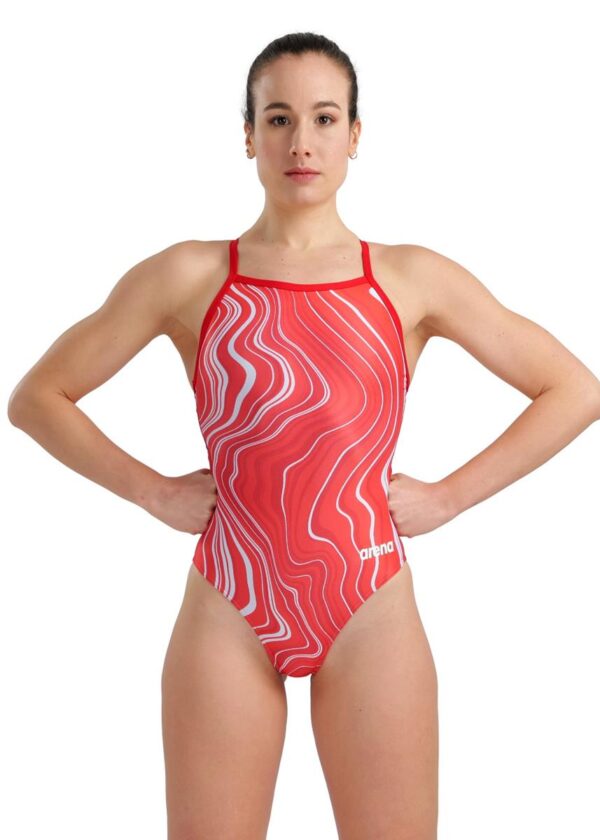 Arena Marbled Lightdrop Back Swimsuit - Red/Multi-0