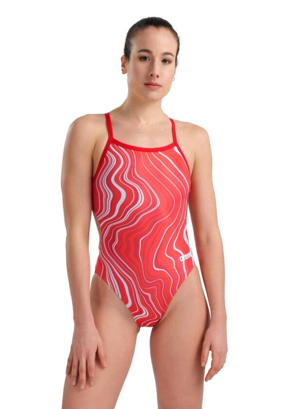 Arena Marbled Challenge Back Swimsuit - Red/Multi-0