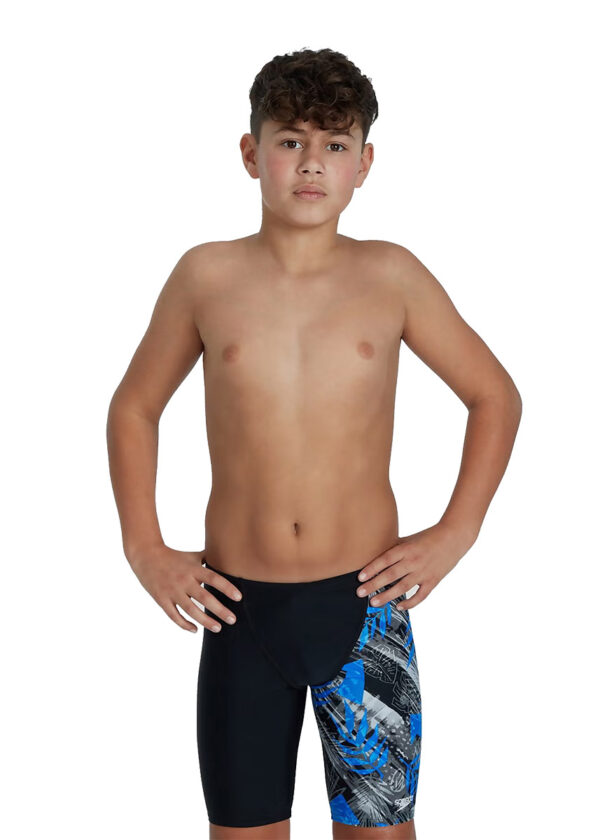 Speedo Boy's Digital Allover V Cut Jammer - Black/ Pool/ Chroma Blue/ White-0