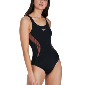 Speedo Placement Muscleback Swimsuit - Black/ Magenta/ Papaya Punch
