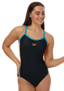 Speedo Dive Thinstrap Muscleback Swimsuit - True Navy/ Pool/ Papaya Punch