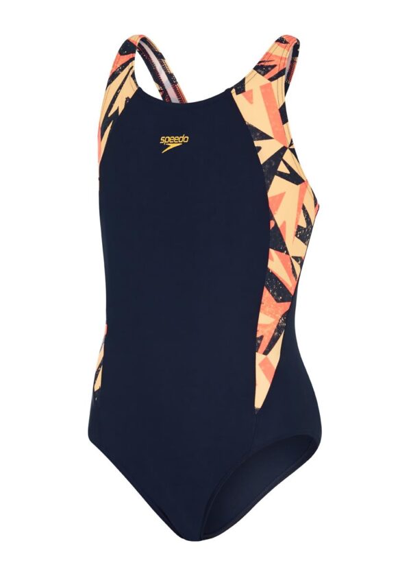 Speedo Girl's Hyperboom Splice Muscleback Swimsuit - True Navy/ Siren Red/ Papaya Punch-0