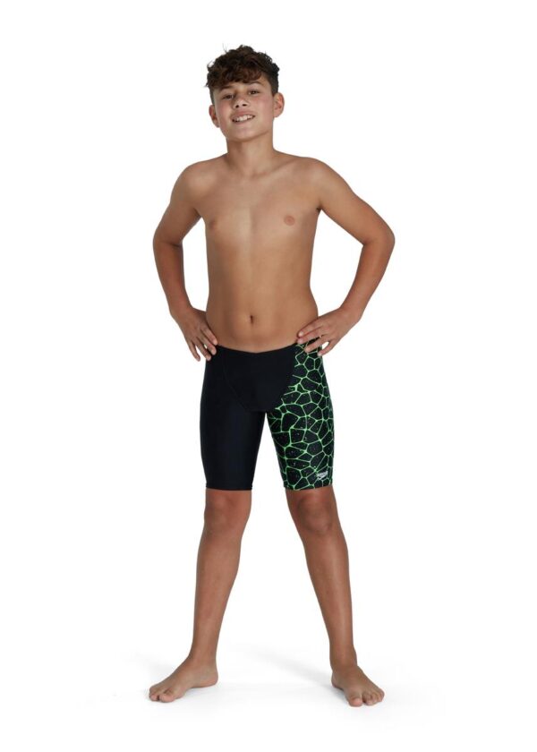 Speedo Boy's Digital Allover V Cut Jammer - Black/ Fluo Green-0