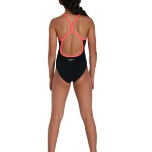 Speedo Girl’s Polka Melt Placement Vback Swimsuit – Black/ Red/ Ultraviolet/ Adriatic/ Yellow
