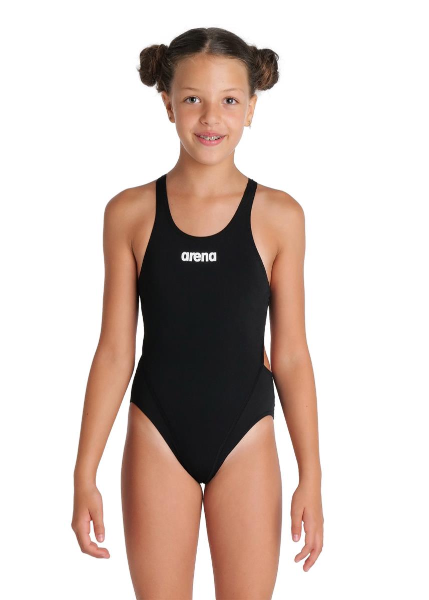 Arena Girls Team Swim Tech Solid Swimsuit - Black/White