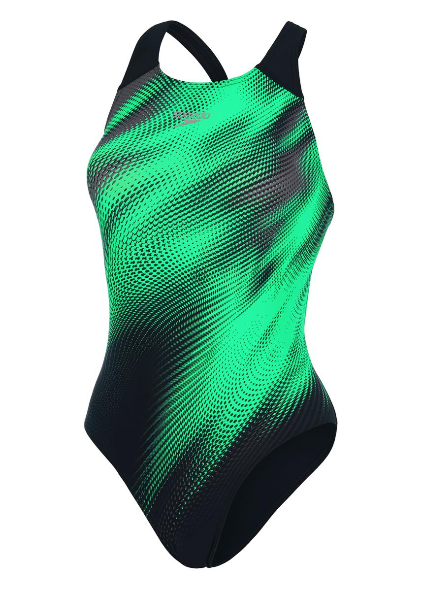Speedo Placement Digital Powerback Swimsuit - Black/ Charcoal/ Green-569137