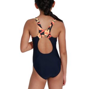 Speedo Girl’s Hyperboom Splice Muscleback Swimsuit – True Navy/ Siren Red/ Papaya Punch