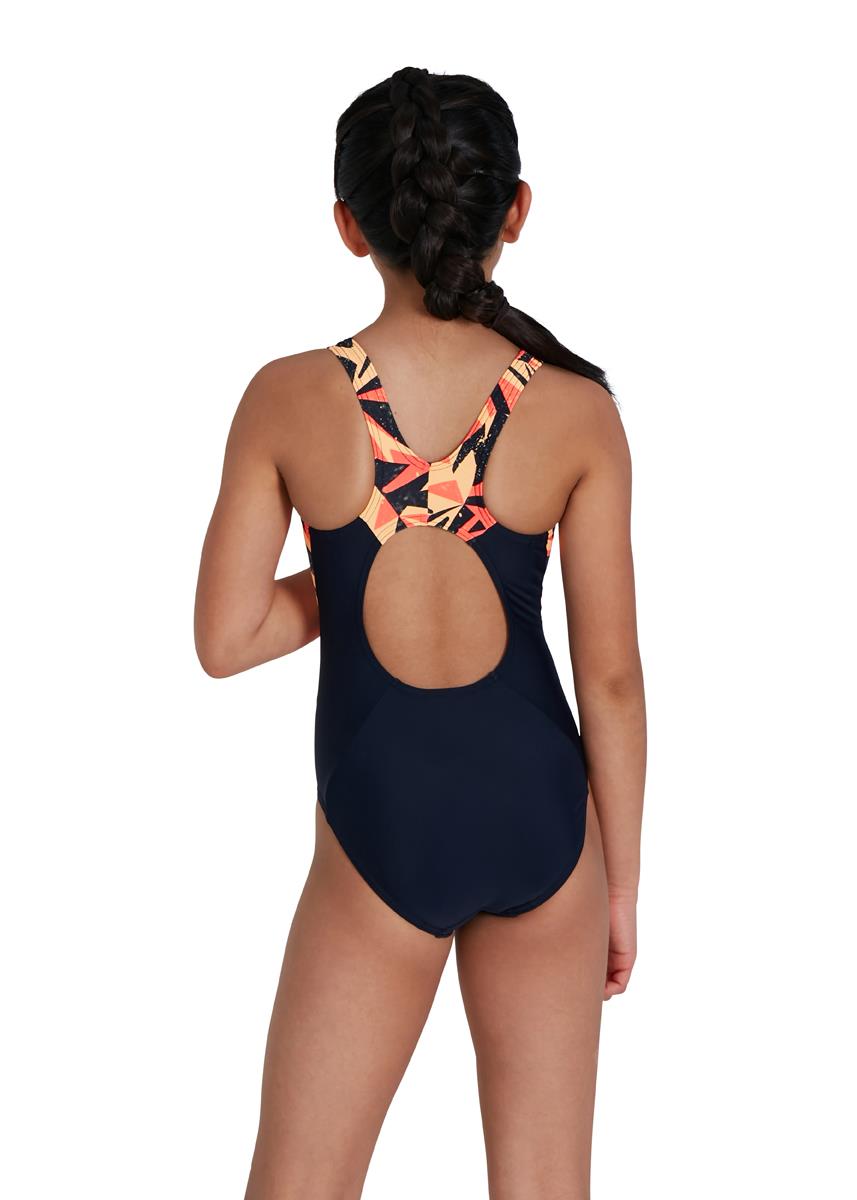 Speedo Girl's Hyperboom Splice Muscleback Swimsuit - True Navy/ Siren Red/ Papaya Punch-brand