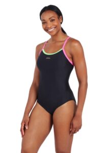 Zoggs Canon Strike Back Swimsuit - Black / Green / Pink