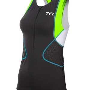 TYR Womens Competitor Singlet - Black/Green/Light Blue