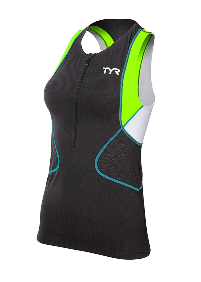TYR Womens Competitor Singlet - Black/Green/Light Blue