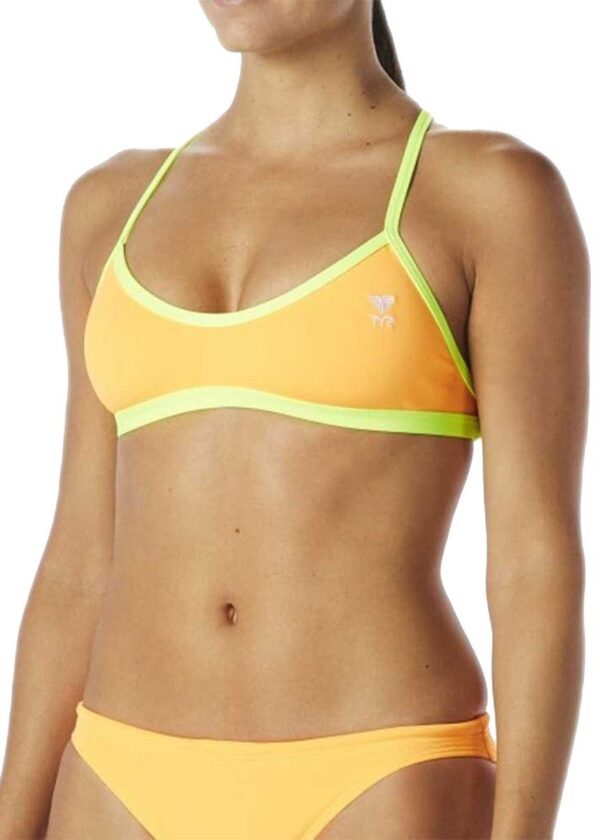 TYR Solid Crosscut Tieback Bikini Top - Orange/Pink