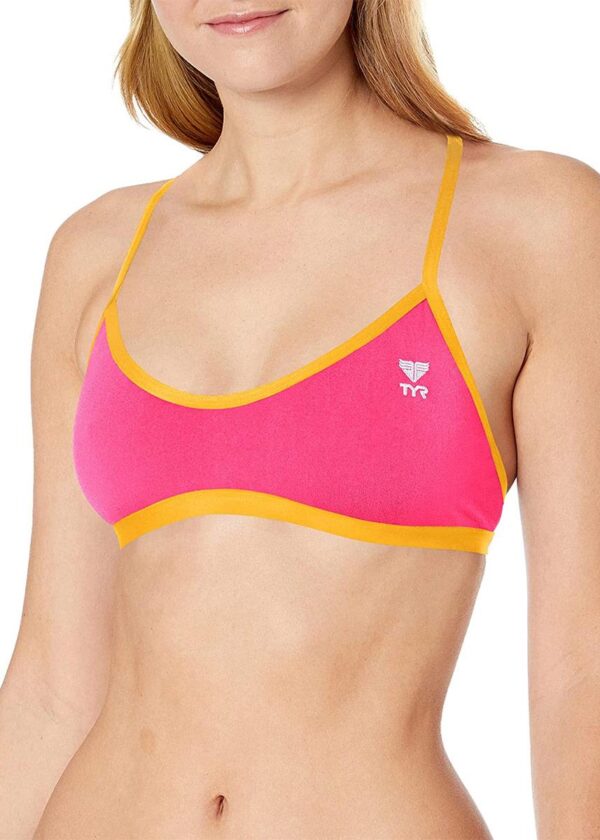 TYR Solid Trinity Bikini Top - Pink/Orange-0