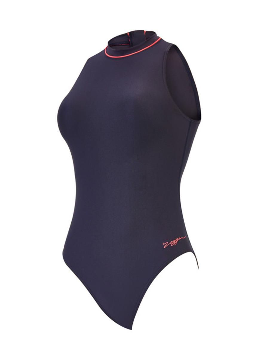 Zoggs Women's Cable Zipped Highneck Ecolast Swimsuit - Black-570752